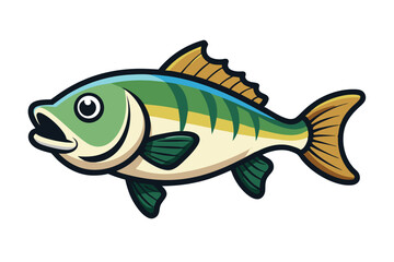  cute fishing sport bass fish. isolated cartoon animal illustration