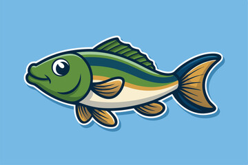  cute fishing sport bass fish. isolated cartoon animal illustration