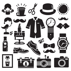 create father's day elements Silhouette Vector with white background