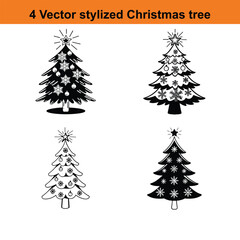 Christmas Tree Illustration,Minimalist Black and White Christmas Tree Icon
