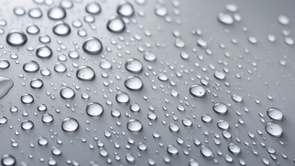 Close-up of water droplets on a white background with transparent effects