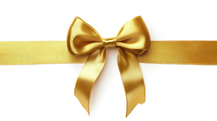 Fototapeta premium Elegant golden satin bow tied on a ribbon, perfect for gift wrapping or decoration on white background