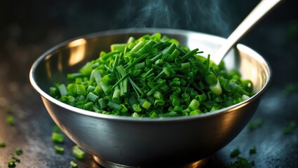 Bowl of Chives and Green Onions as Fresh Seasoning