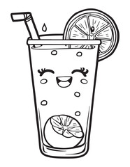 Kawaii Milkshake Coloring Page with Happy Face