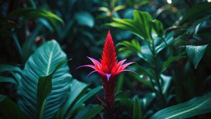 Cultivated species of flaming torch blooms along the hiking trail