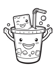 Kawaii Milkshake Coloring Page with Happy Face