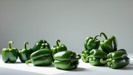 Collection of ripe green bell peppers on a white background