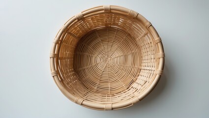 Naklejka premium Empty round basket with wooden texture and vintage design
