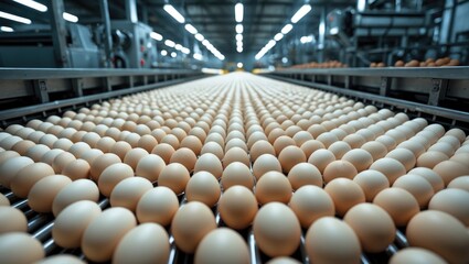 Egg production facility in an industrial farm setting with storage systems