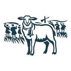 Sheep with Bell at Trashumancia Festival, Madrid - Fiesta de la Trashumancia (Madrid) Sheep with a bell in solid brown or charcoal