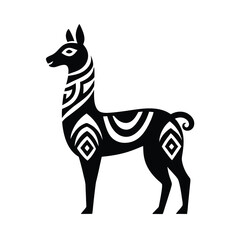 stylized llama silhouette tribal patterns black