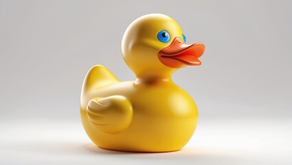 Rubber duck toy floating on water against a white background