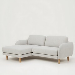 White couch with a wooden frame and a gray fabric