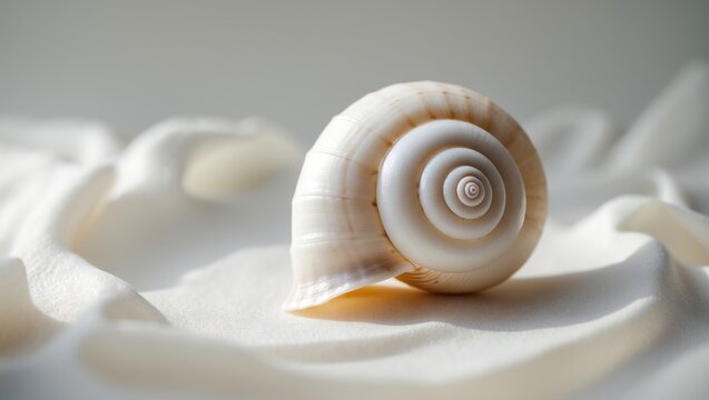 Marine seashell from a sea snail on a plain white background
