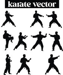 Karate Vector Martial Artists in Action Silhouettes