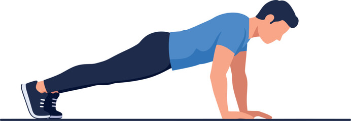 Man Doing Push Up Exercise Fitness Workout Training Vector Illustration 