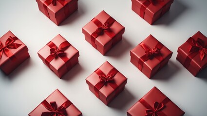 Open empty gift box with red ribbon on white background for party and birthday celebration