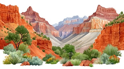 Serene Watercolor Illustration of the Grand Canyon Landscape