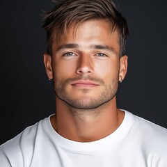 Obraz premium A man with a white shirt is looking at the camera