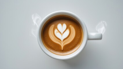 Top-down view of espresso coffee on white background