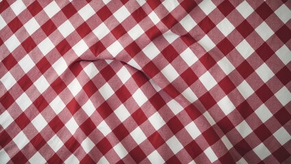 Top view of a red checkered tablecloth on white background