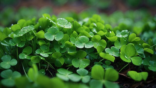 Light green background featuring common wood-sorrel with three-leaf clover motifs