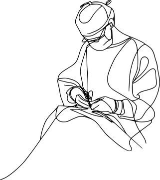 vector one line drawing of surgeon .Generative AI