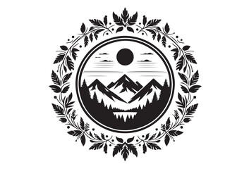 botanical circle frame logo silhouette vector, leaf circle silhouette logo icon vector, floral wreath with leaves for wedding, botanical circle frame wedding flower on white background.