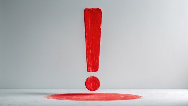 Red chalk icon of exclamation mark on abstract vector background