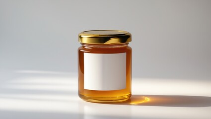 White jar honey mockup with blank label on background for design