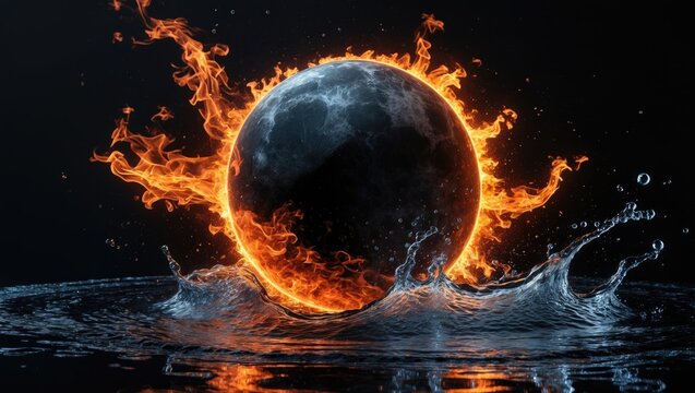 Spherical fire and water elements isolated on a background