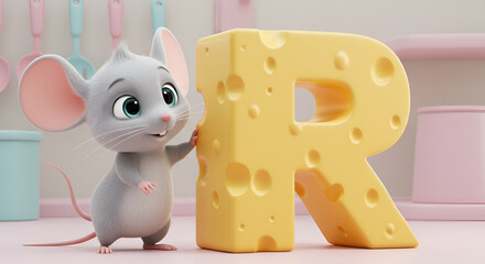 A super colorful and bright composition featuring large 3D letters "A B C" in the center, each letter designed in soft,