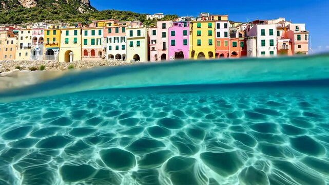 Coastal Harmony: A breathtaking, split-level composition reveals the vibrant beauty of a coastal town.