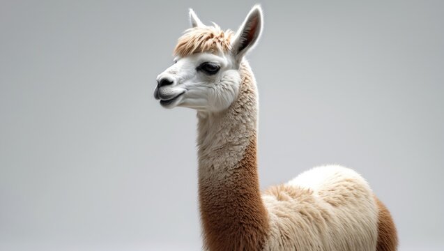 White llama in front of a plain background