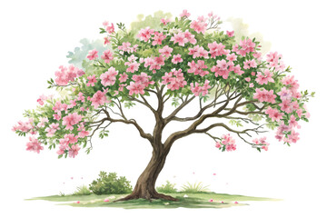 A spring tree with pink cherry blossom flowers, a beautiful nature illustration