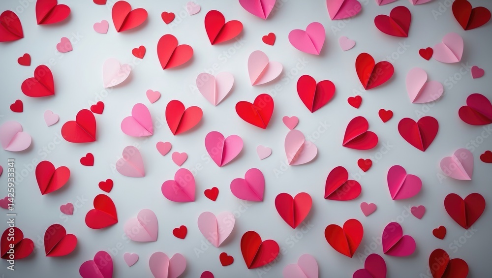Aufkleber design concept for celebrations featuring a banner with red hearts background and colorful paper hea