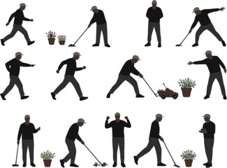 Naklejka premium silhouettes of older men in different movements, vector set of elderly men