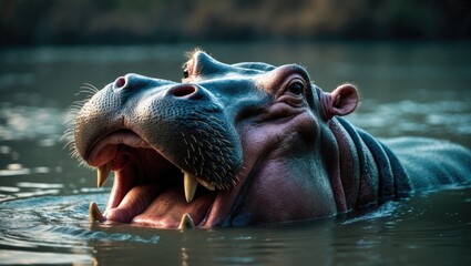 Fototapeta premium Hippopotamus captured in a close-up shot
