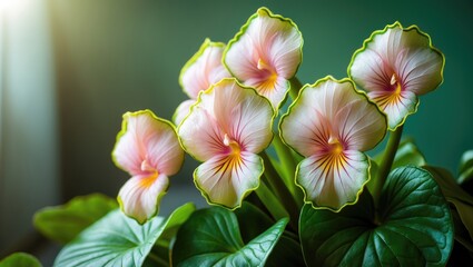Obraz premium Blooming collectible African violets - soft pink with star-shaped carvings and vibrant green edges