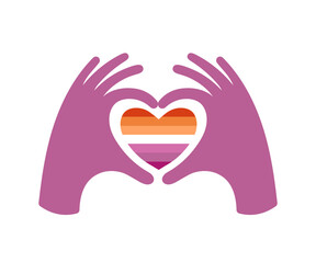 Lesbian Visibility Day, 26th April, social event, celebration banner, poster, social media advertisement, invitation, greeting card with hands holding a heart in the colors of the lesbian pride flag.