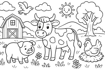Black And White Farm Animals Illustration