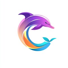Obraz premium Colorful dolphin leaping, ocean wave background, aquatic animal illustration, website logo