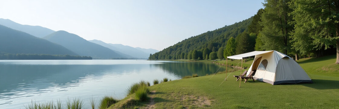 Campeggio Vicino Al Lago Con Tenda E Fal&ograve;