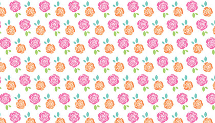 Pink and orange rose and leaf pattern background, vector illustration with color swatch