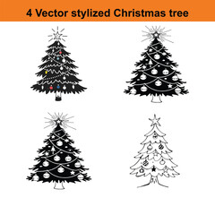 Christmas Tree Illustration,Minimalist Black and White Christmas Tree Icon
