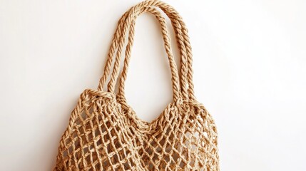 Beige woven mesh shopping bag