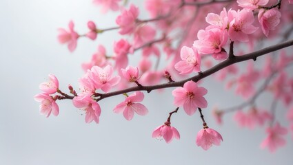 Fototapeta premium Cherry and white flower branch featuring red plum blossoms in Japanese style