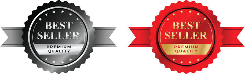 Best Seller Sticker Label Red Ribbon Badge with Laurel Wreath & Stars