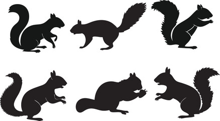 Minimalist Squirrel Silhouettes – Elegant Animal Poses on White Background