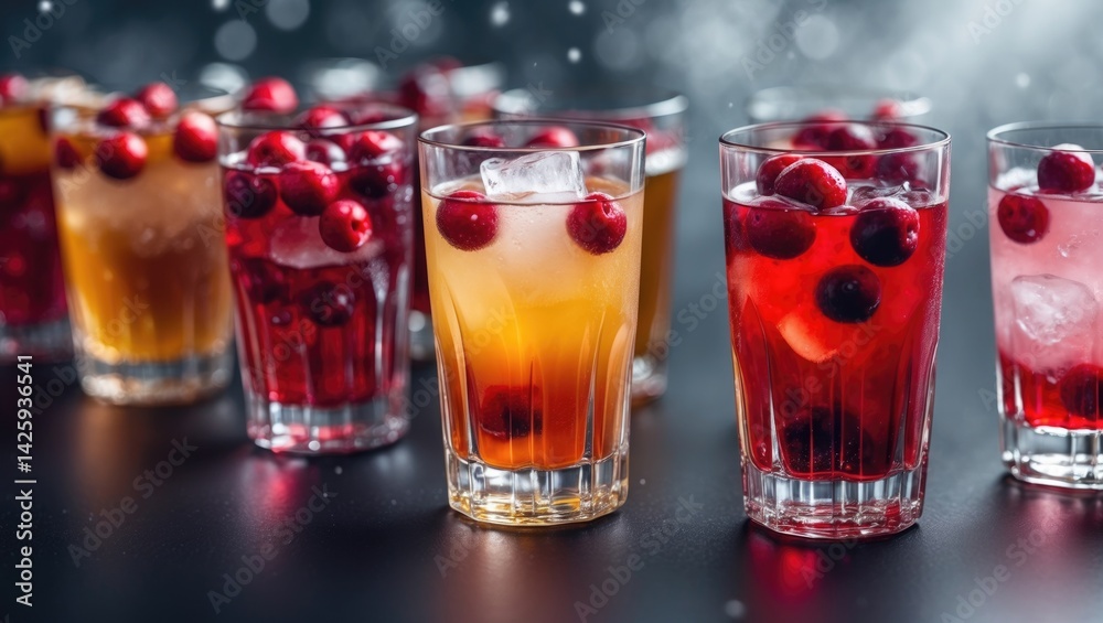 Aufkleber summer refreshment with berries and ice in a glass for parties and events